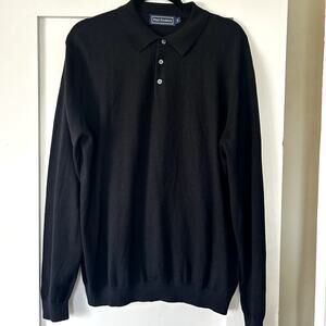 Paul Fredrick mens silk cotton cashmere black  polo sweater